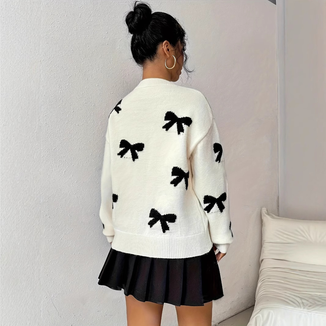 Felicity | Comfy Bow Print Pullover Sweater