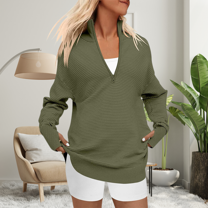 Vanessa | Cosy Long Sleeve Quarter Zip Collared Pullover Sweater
