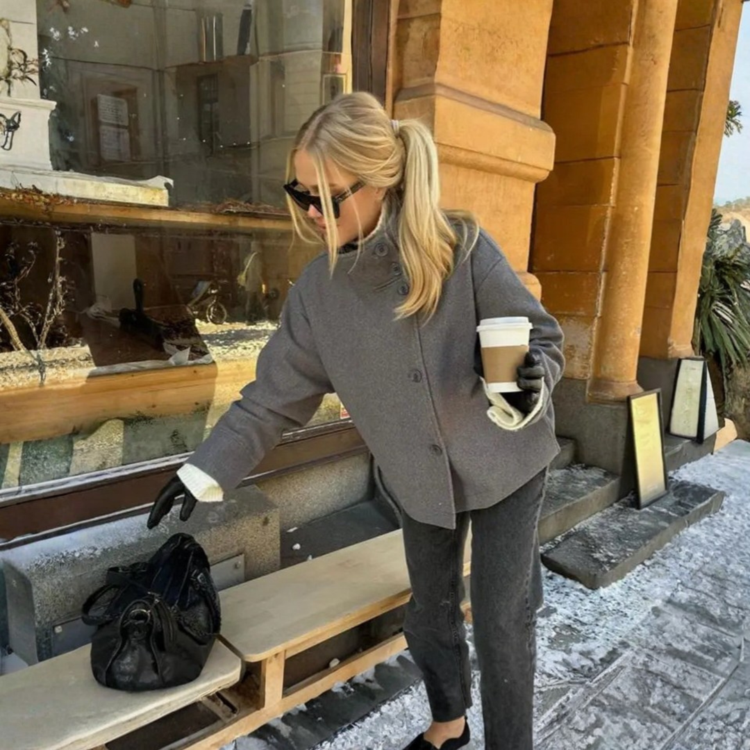 Gemma | Chic Stand-Up Collar Long Sleeve Button Down Coat