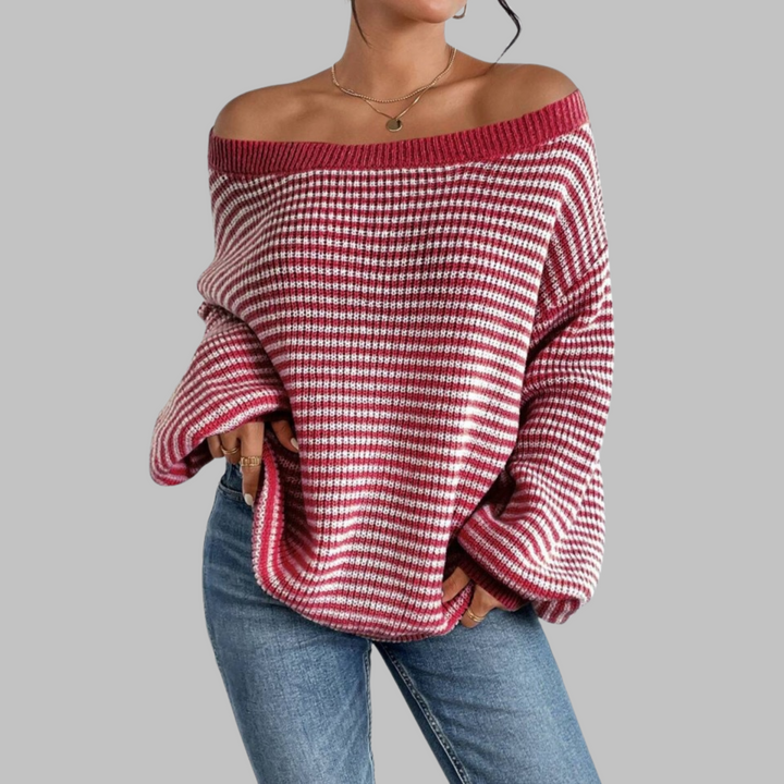 Rebecca | Casual Striped Drop Shoulder Long Sleeve Sweater