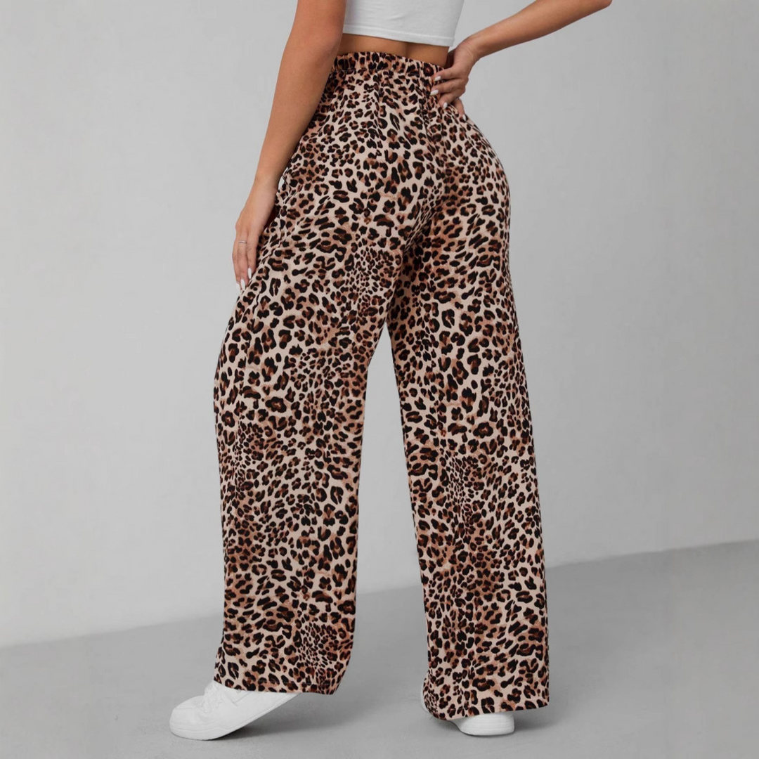 Kylie | Vintage Leopard Tie Front Wide Leg Pants