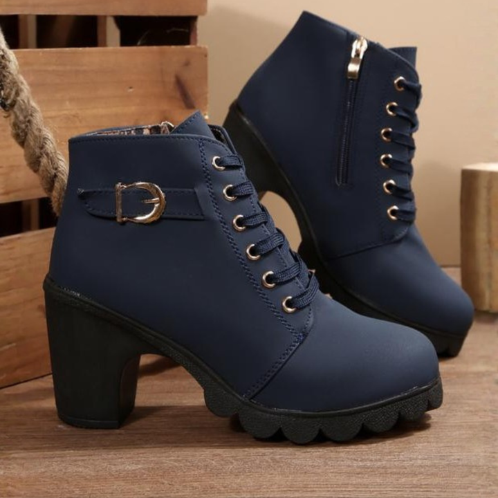 Charlotte | Chic Lace-Up Metal Buckle Chunky Ankle Boots