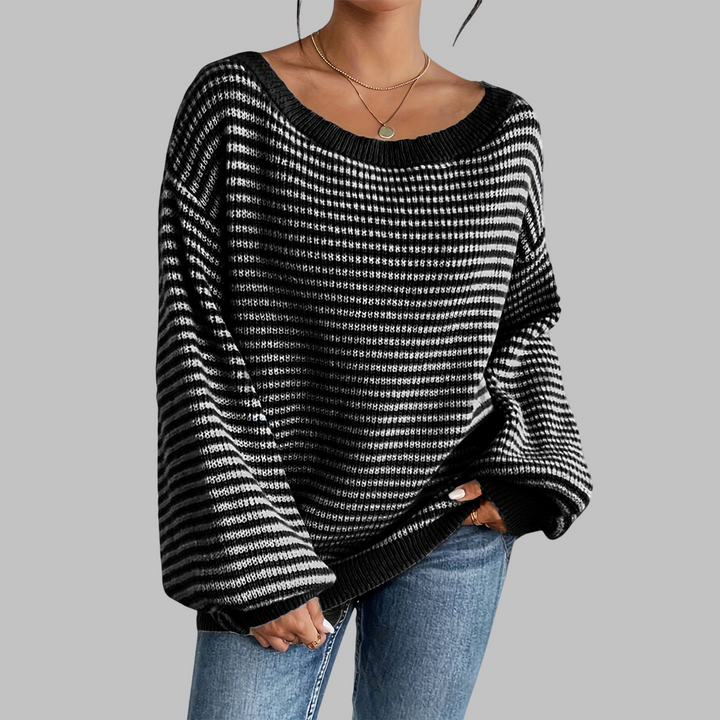 Rebecca | Casual Striped Drop Shoulder Long Sleeve Sweater