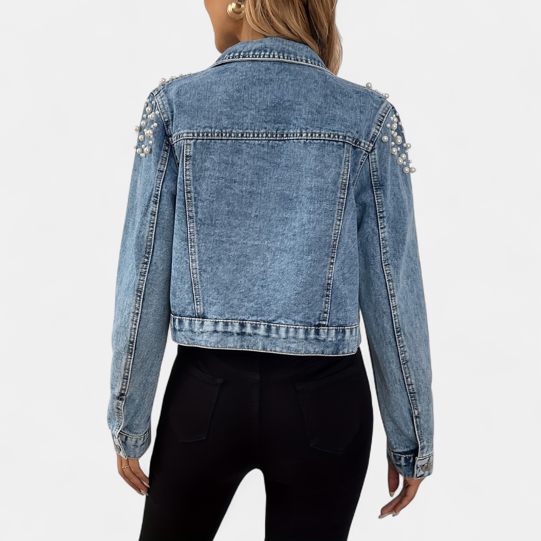Jacinta | Pearl-Studded Short Denim Jacket