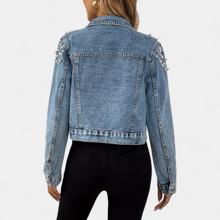 Jacinta | Pearl-Studded Short Denim Jacket