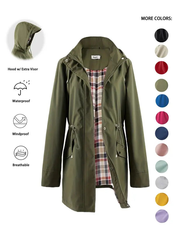 Annabelle | Casual Drawstring Zip Up Hooded Trench Coat