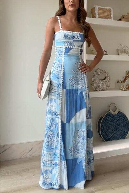 Sophie | Printed maxi dress with tie-tie shin and rik-rak straps
