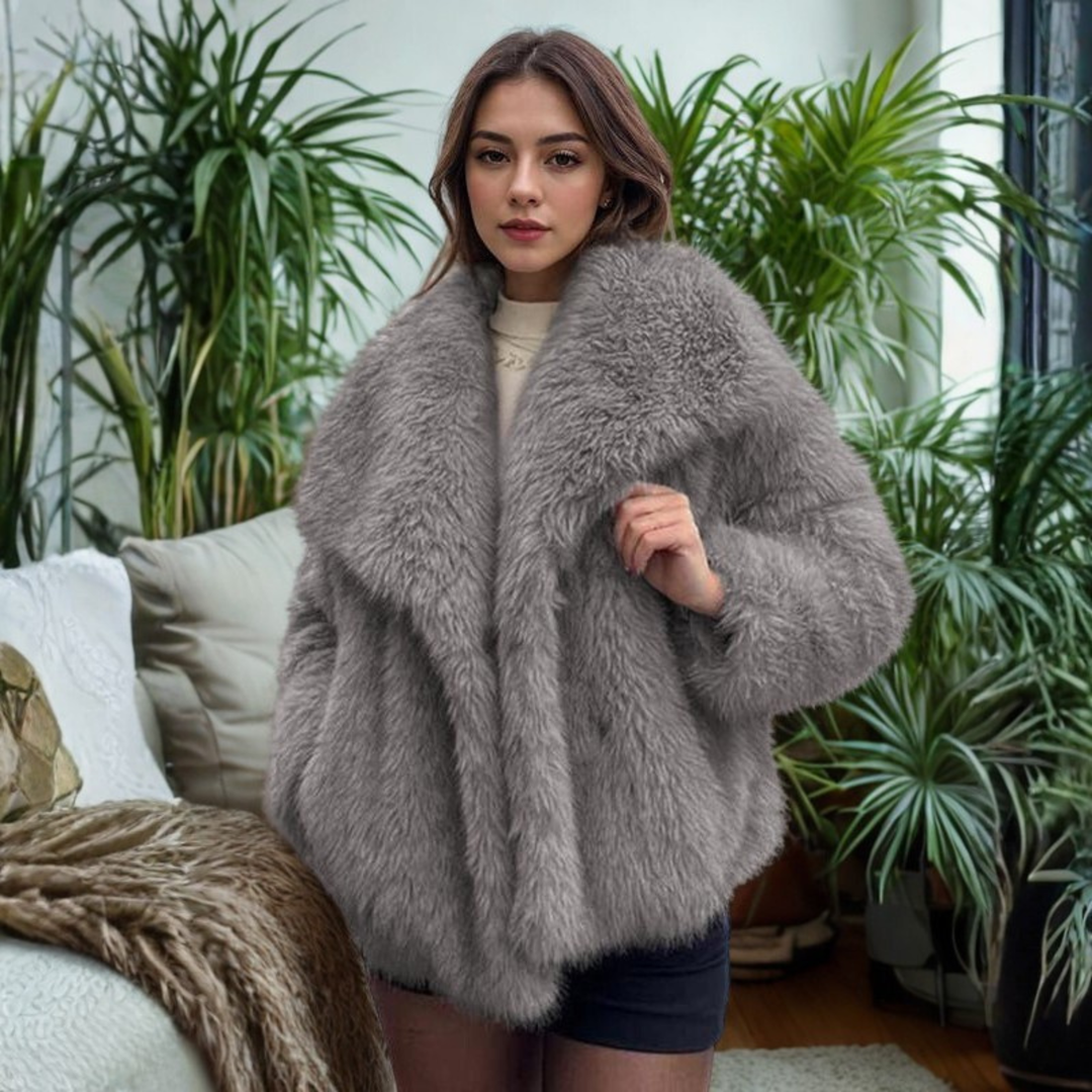 Felicity | Classy Long Sleeve Collared Fuzzy Coat