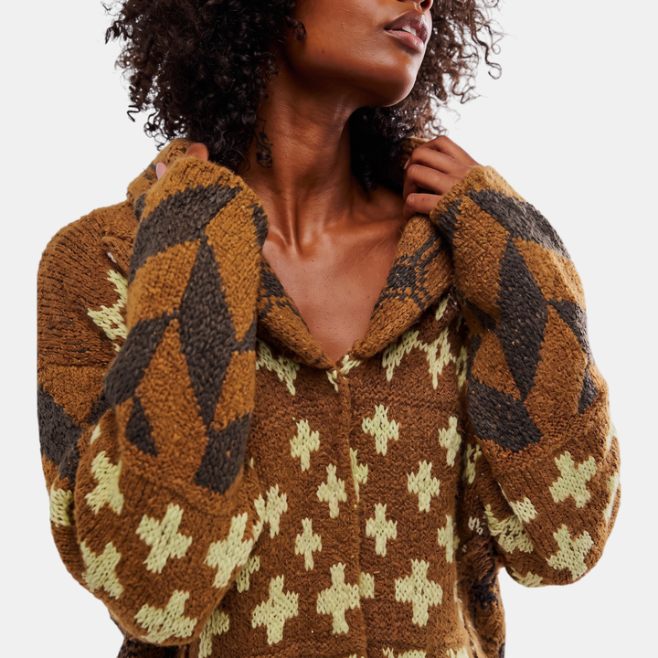 Women's Y2K Abstract Print Button Down Oversized Knit Cardigan