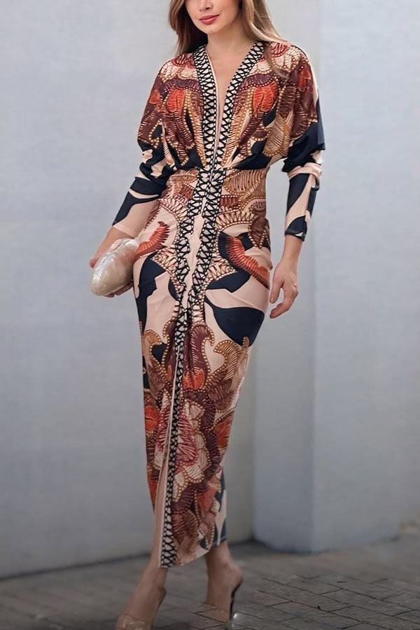 Monica | Midi dress with dolman with print unique summer sun