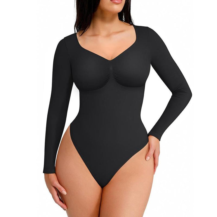Joanna | Seamless Shaping Long Sleeve Thong Bodysuit for Comfort