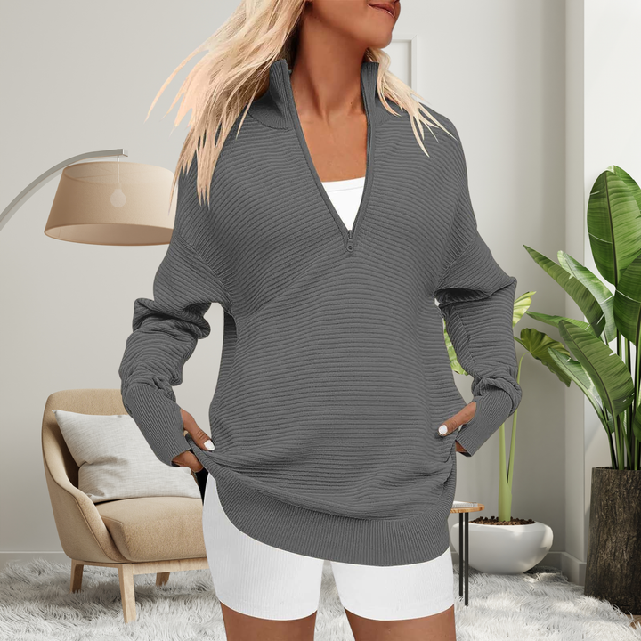 Vanessa | Cosy Long Sleeve Quarter Zip Collared Pullover Sweater