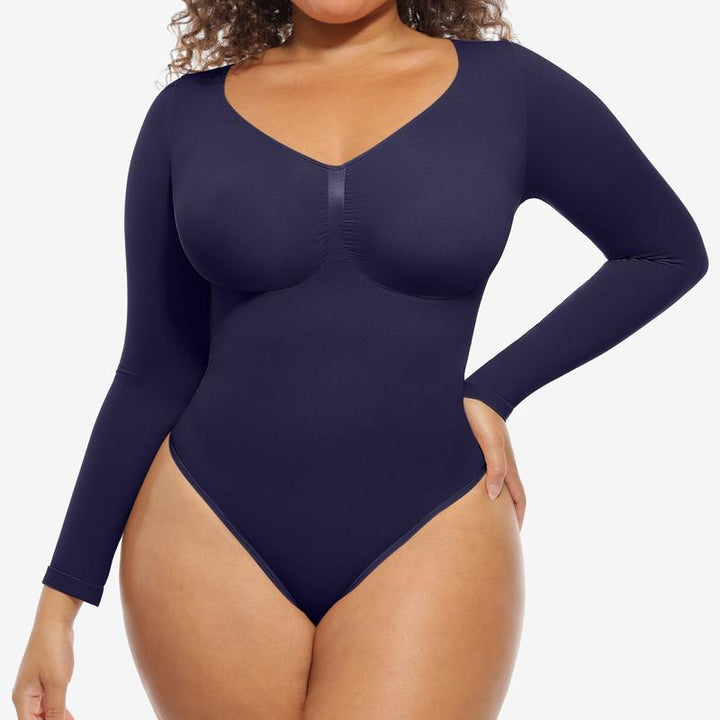 Joanna | Seamless Shaping Long Sleeve Thong Bodysuit for Comfort