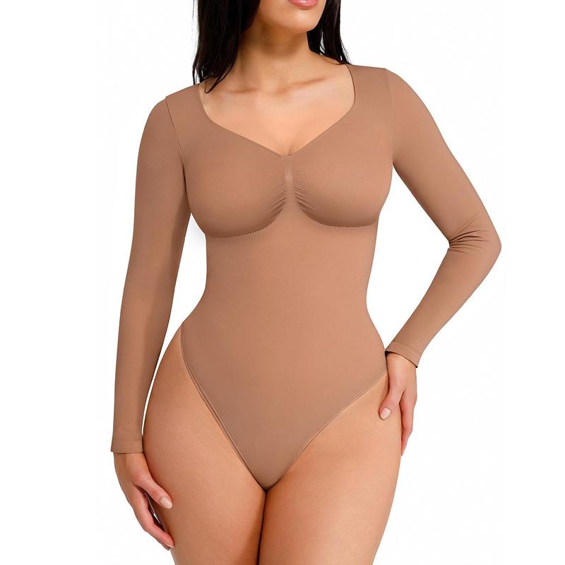 Joanna | Seamless Shaping Long Sleeve Thong Bodysuit for Comfort