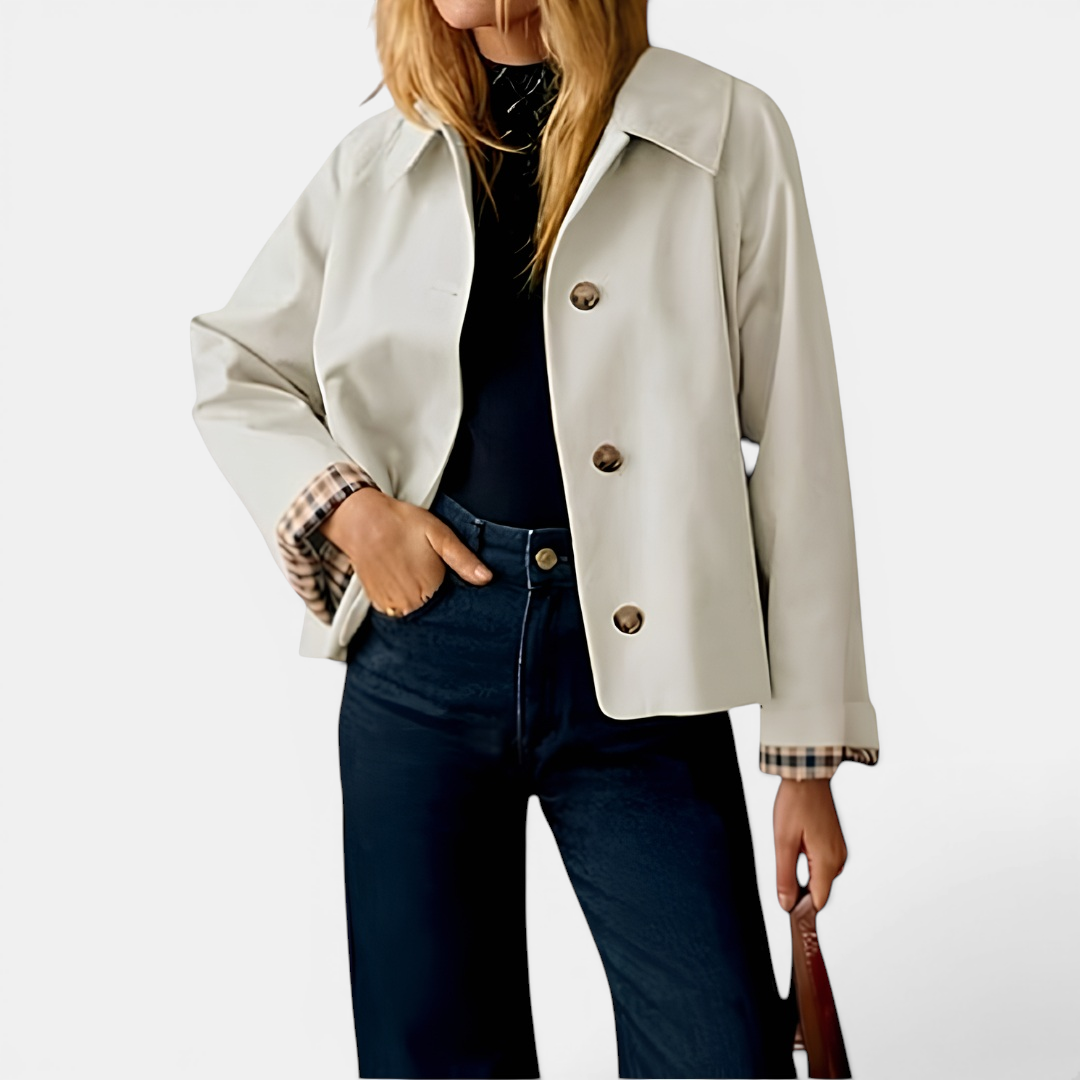 Hayley | Plaid-Lined Cropped Trench Coat