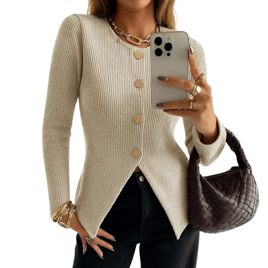 Charlotte | Twisted Ribbed Button-Front Knit Top