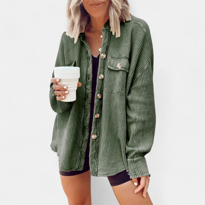 Kara | Relaxed Batwing Waffle Knit Shacket