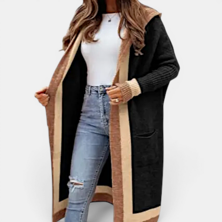 Rosie | Cosy Striped Hooded Long Cardigan