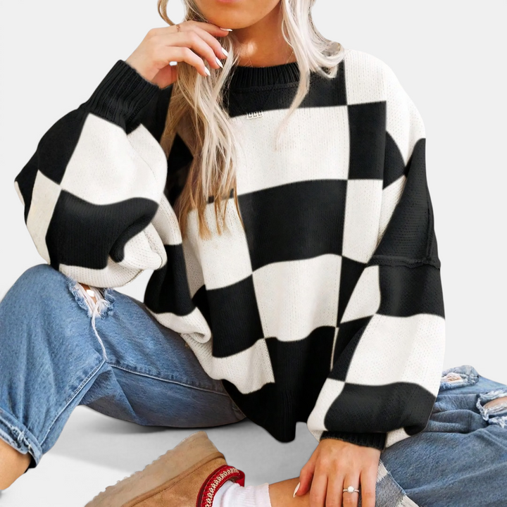 Kara | Cosy Plaid Drop-Shoulder Knitted Sweater