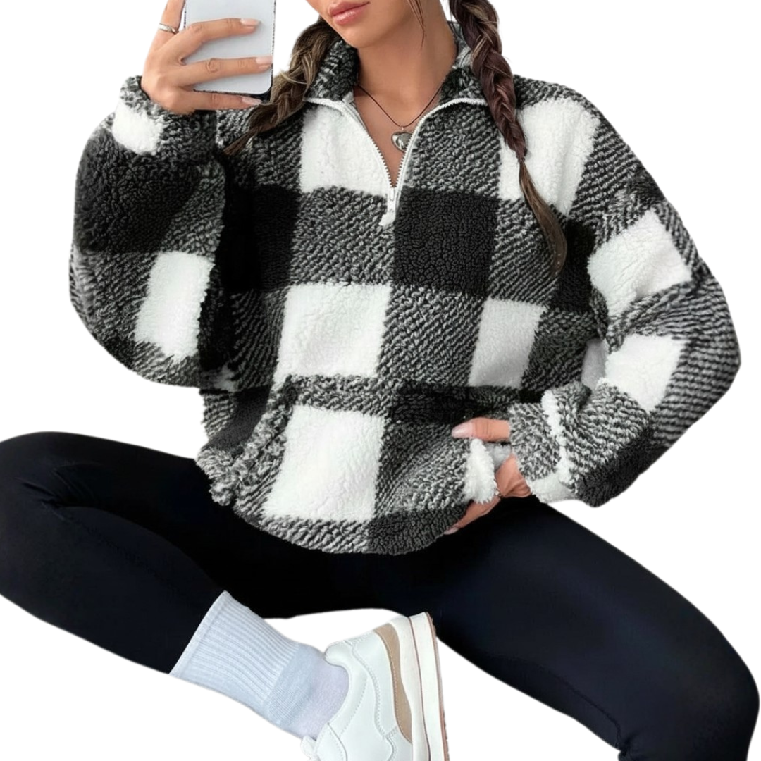 Amelia | Cosy Plaid Half-Zip Fleece Sweatshirt