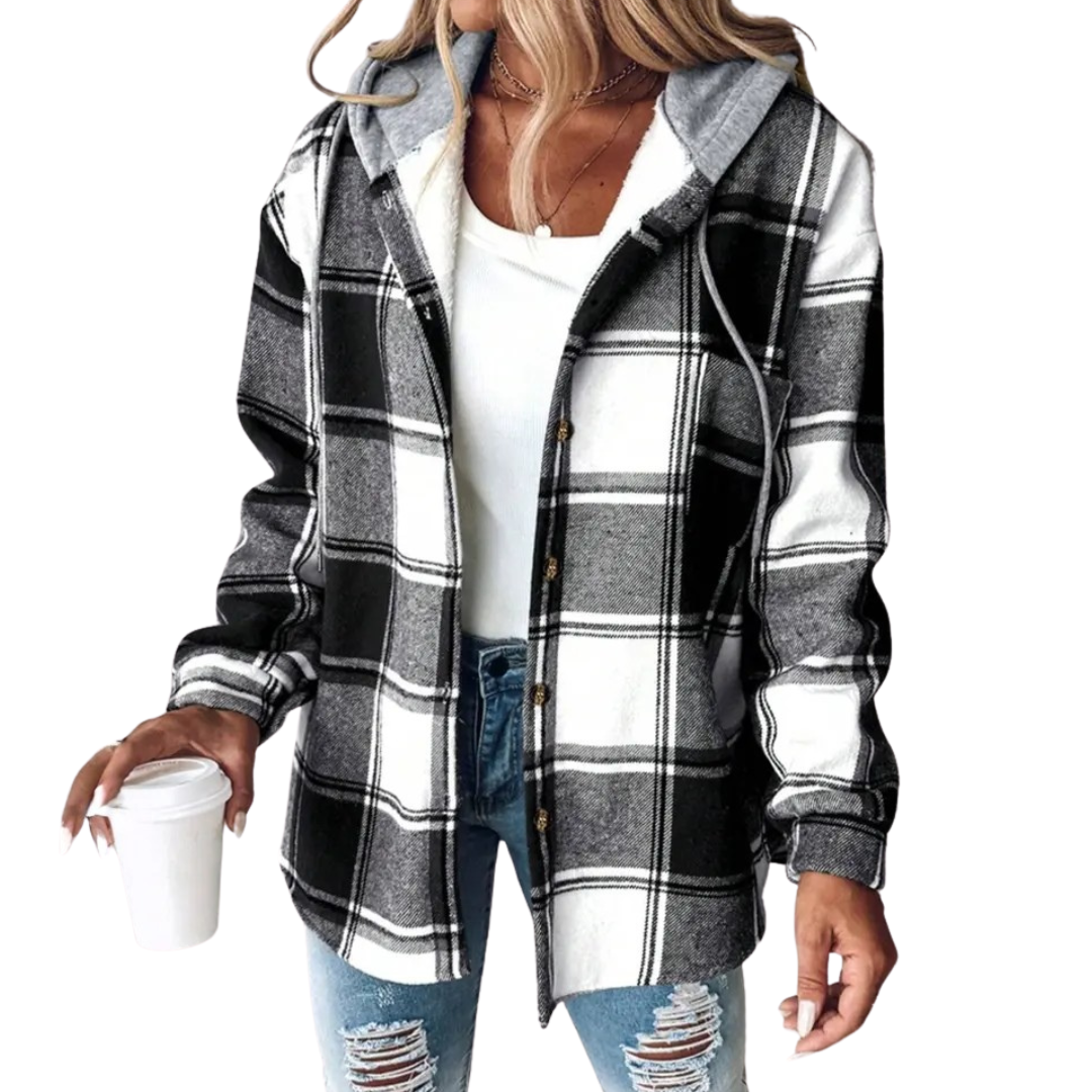 Natalie | Cosy Plaid Hooded Fleece Shirt Jacket