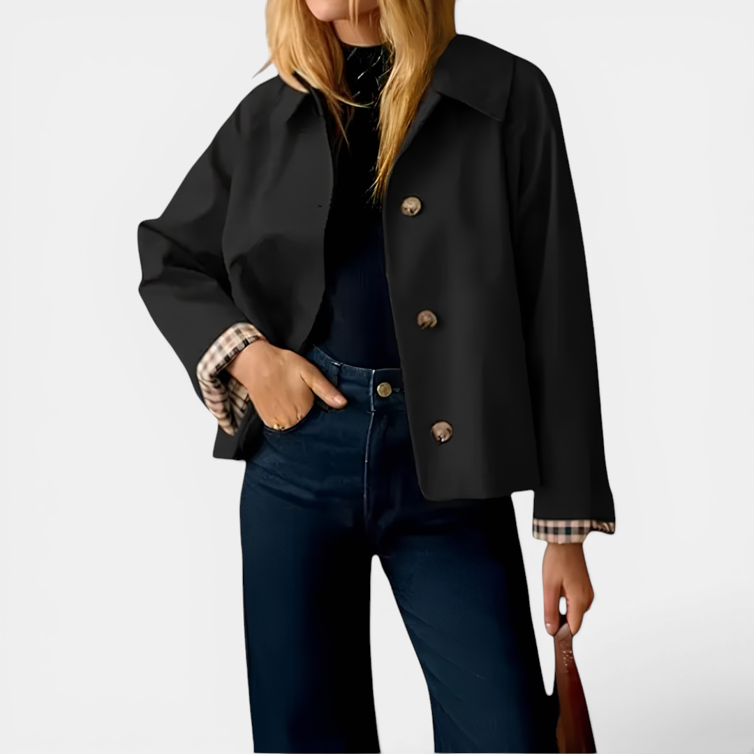 Hayley | Plaid-Lined Cropped Trench Coat