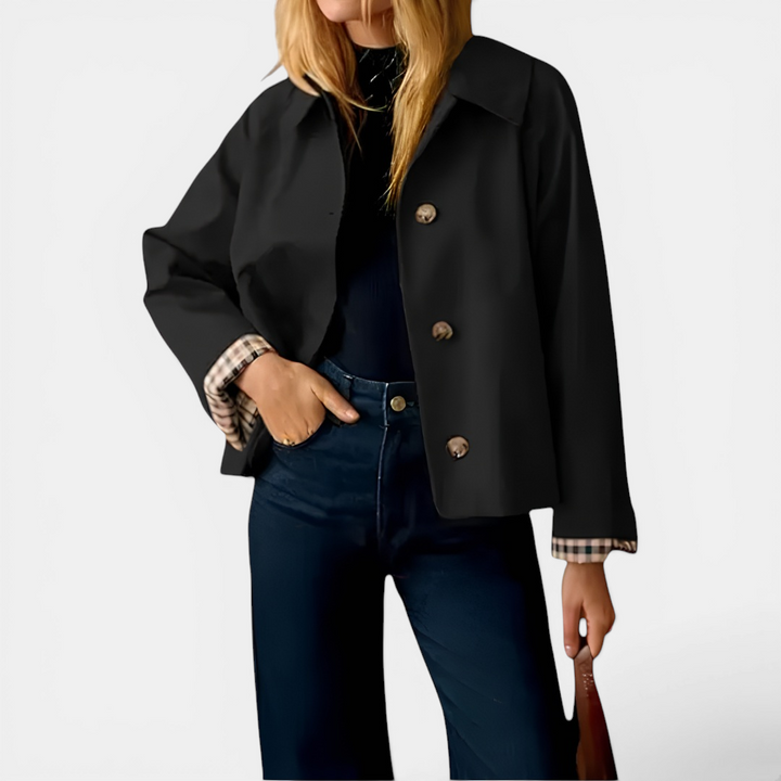 Hayley | Plaid-Lined Cropped Trench Coat