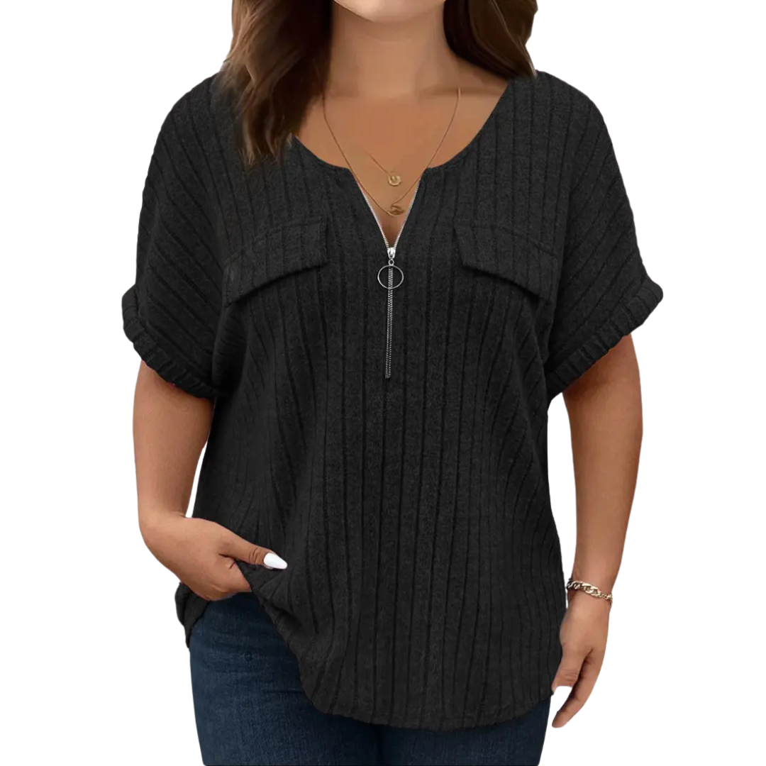 Tamara | Relaxed Half-Zip Ribbed Tee