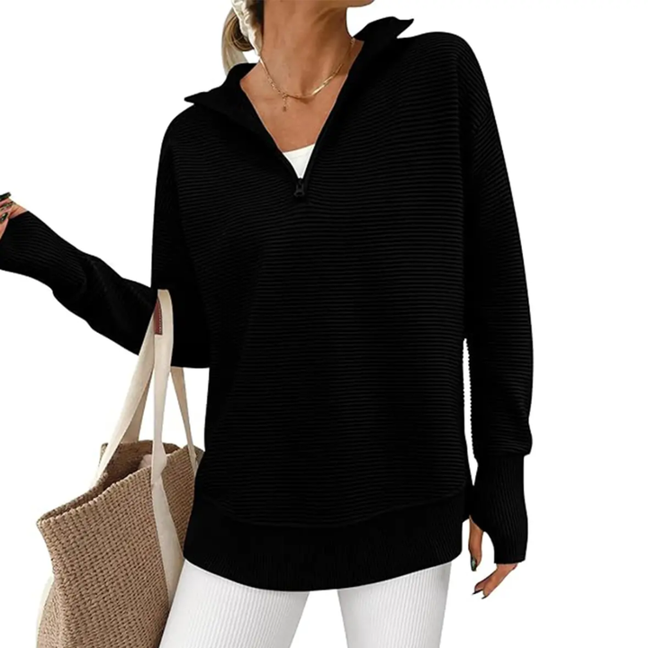 Zoe | Cosy Ribbed Quarter-Zip Pullover Sweater