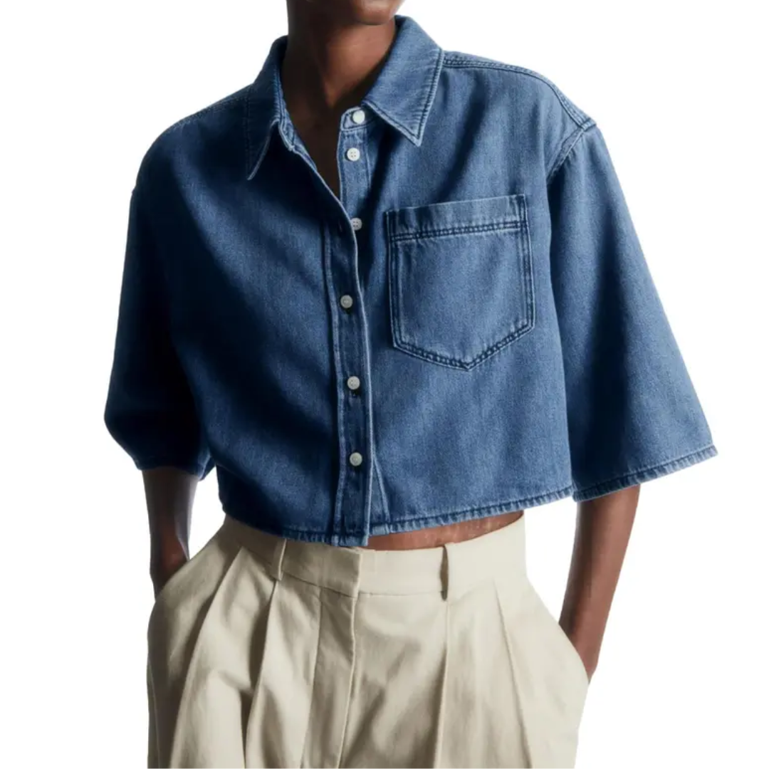 Erin | Cropped Button-Down Denim Shirt Jacket