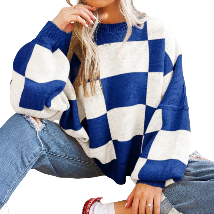 Isabelle | Cosy Plaid Drop-Shoulder Sweater