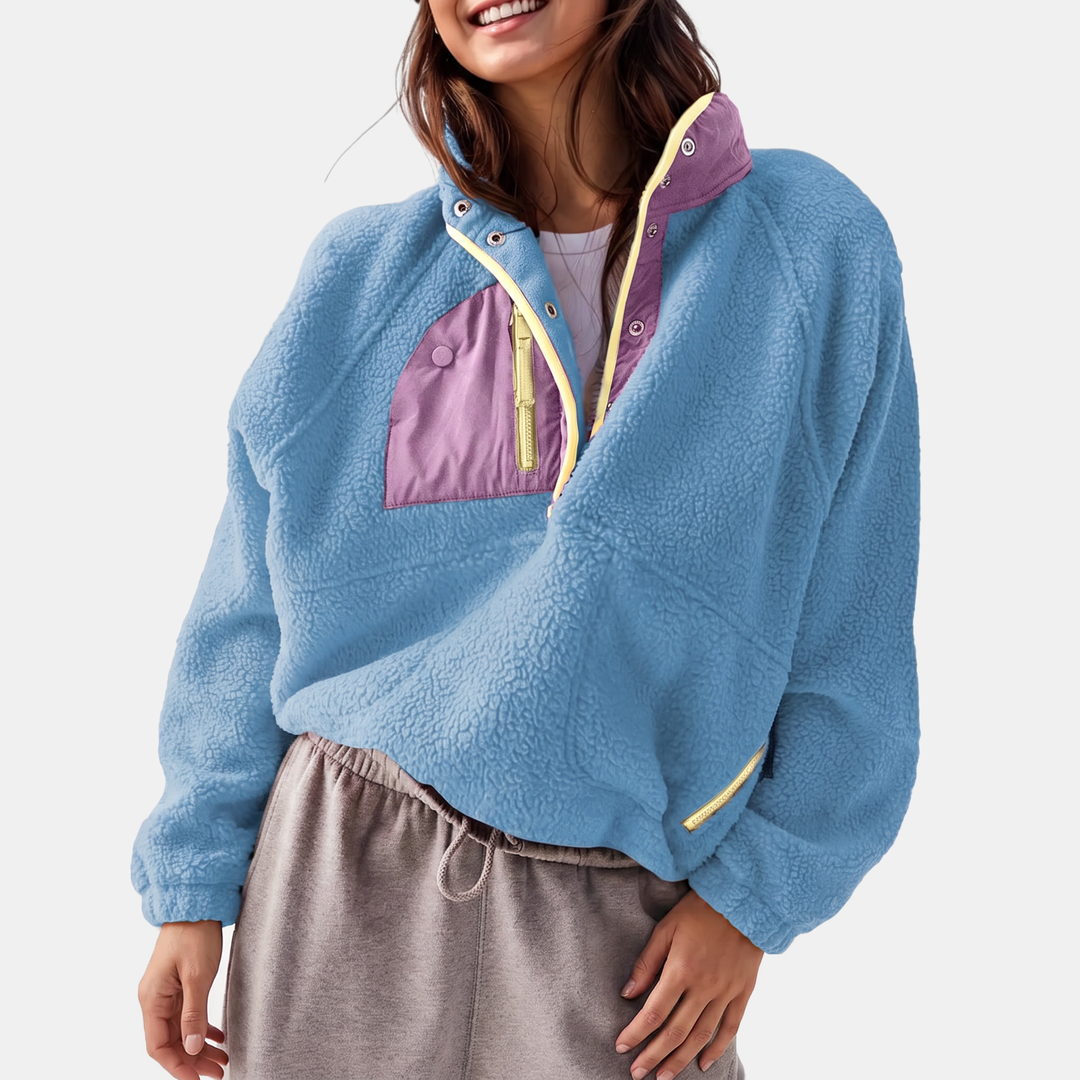 Women's Fleece Stand Collar Zip Up Cropped Jacket with Pockets