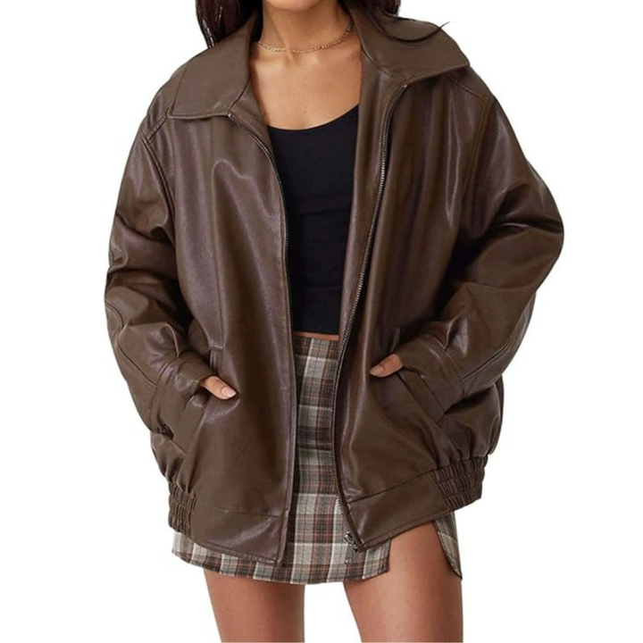 Jasmine | Oversized Moto Faux Leather Coat