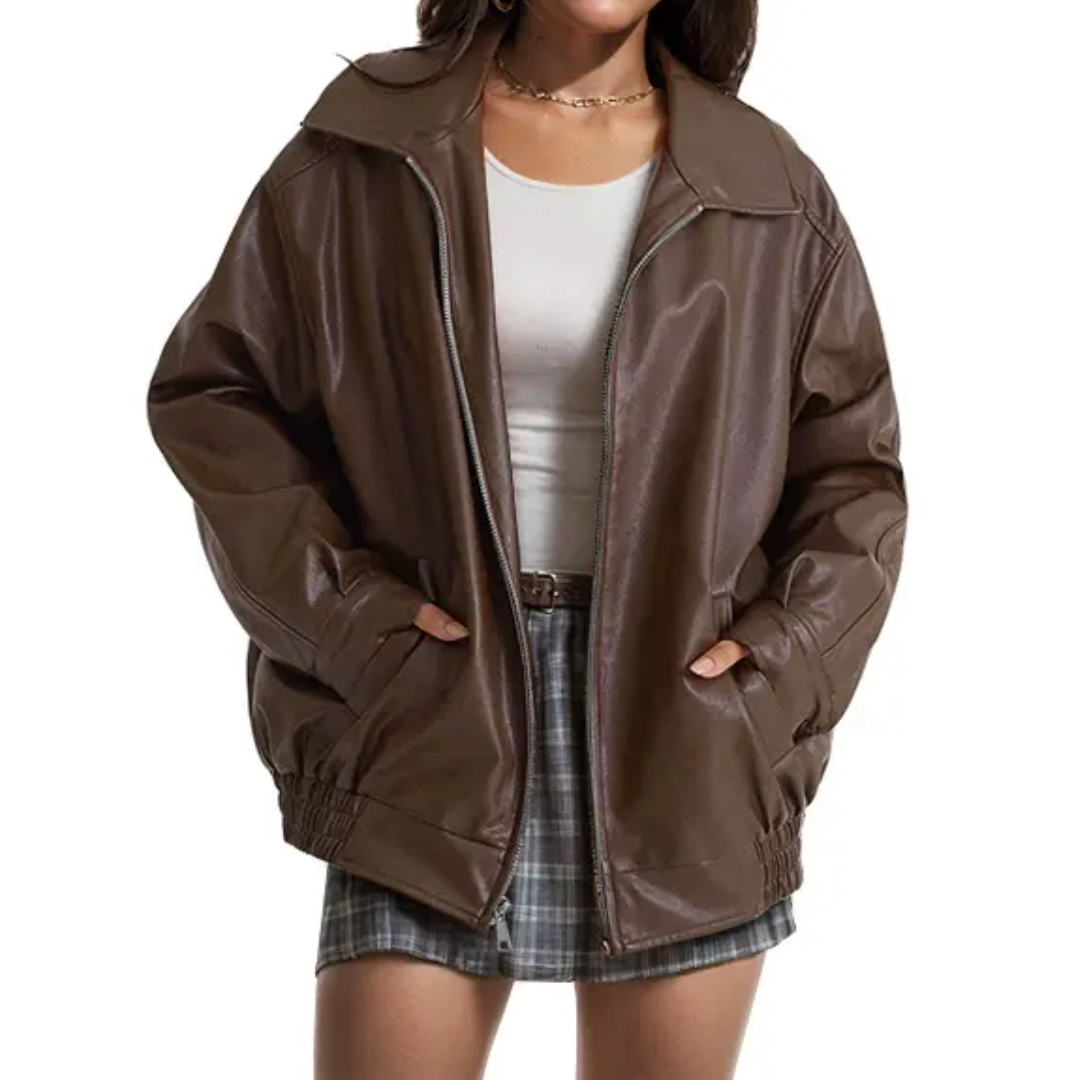 Lily | Moto-Inspired Faux Leather Oversized Jacket