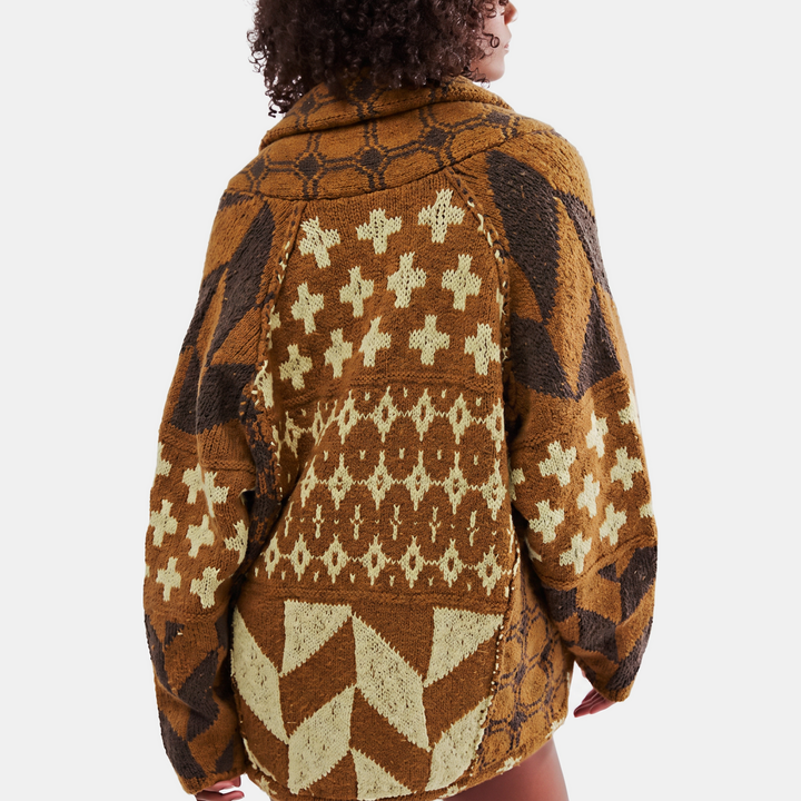 Women's Y2K Abstract Print Button Down Oversized Knit Cardigan