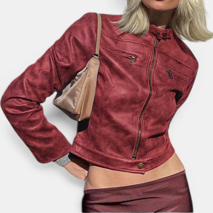 Yasmin | Distressed Slim-Fit PU Jacket