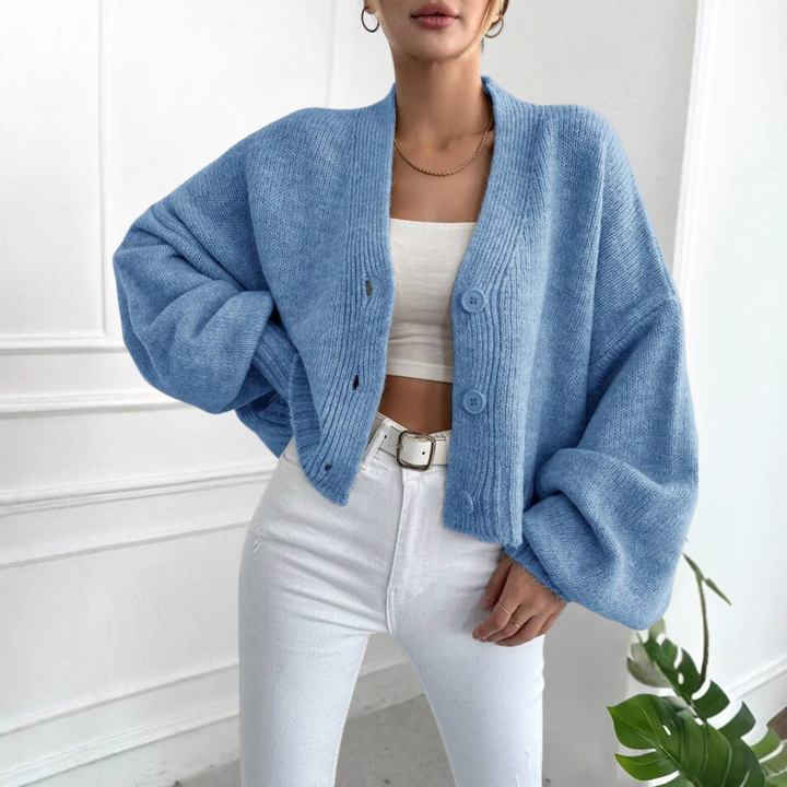 Imogen | Casual Crop Lantern Sleeve Cardigan