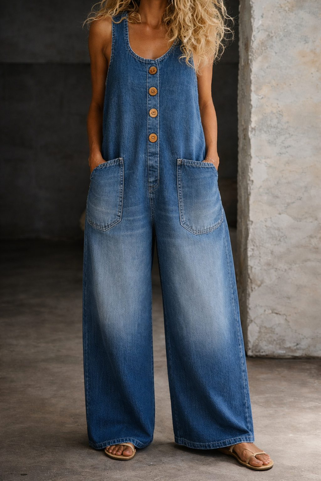 Lily - Vintage Washed Cotton Denim Overalls