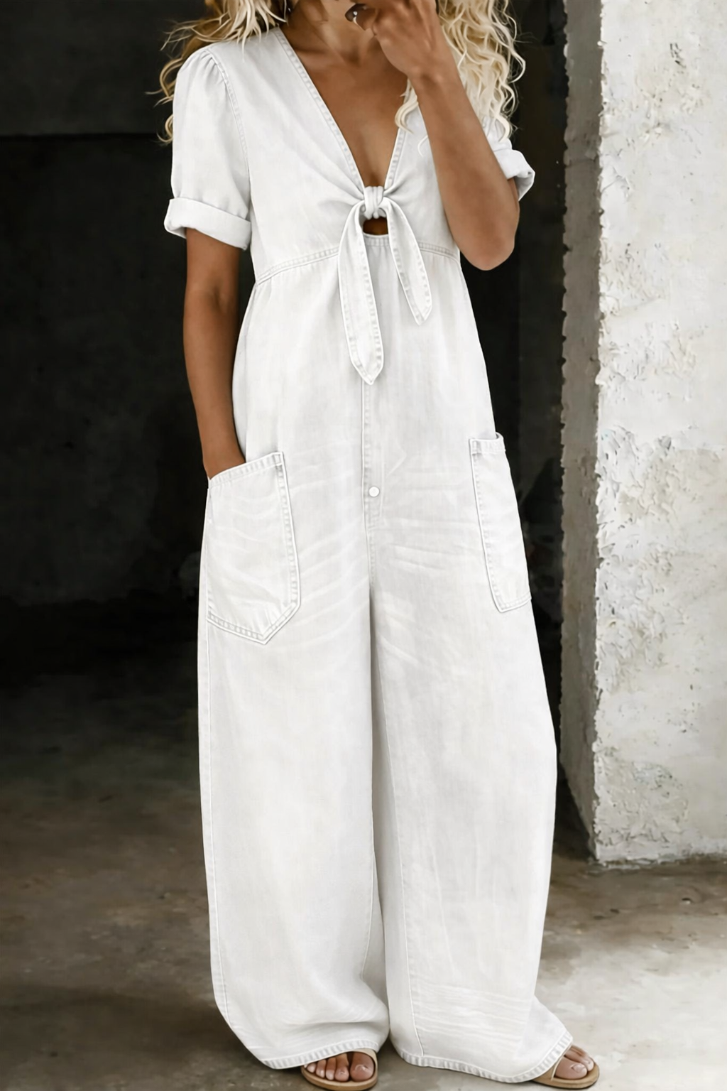 Matilda - Short Sleeve Jumpsuit with V-Neck