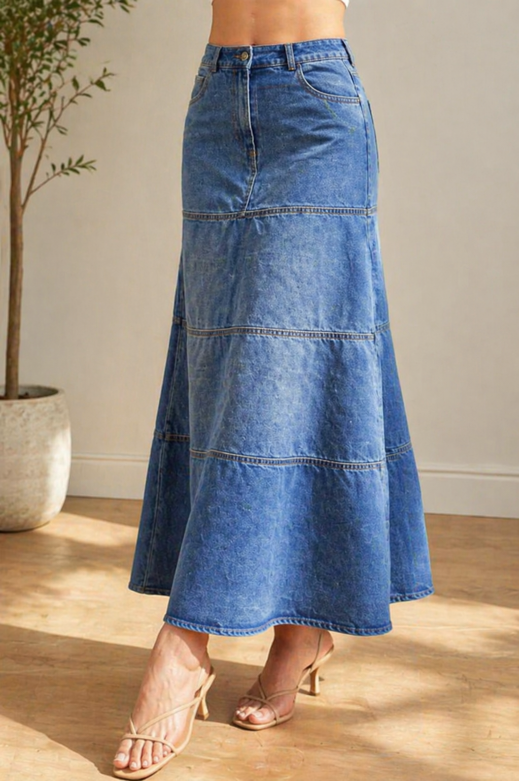 Savannah - Mid-Length Denim Skirt