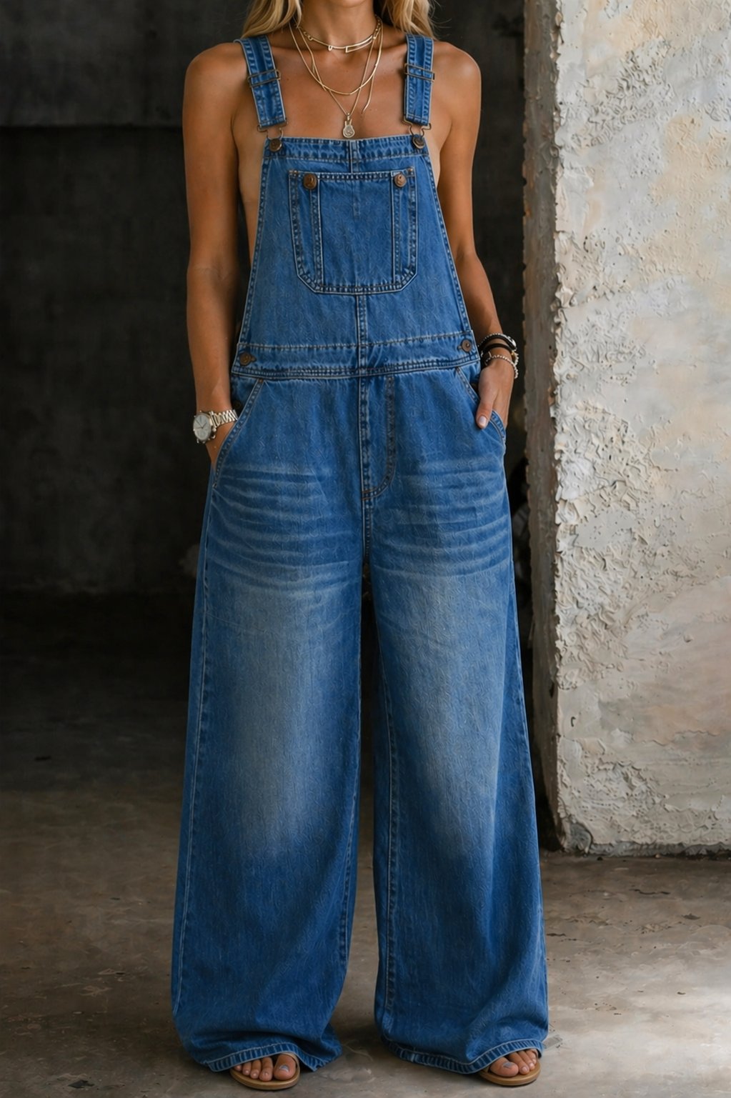 Melissa - Elastic Waist Denim Jumpsuit