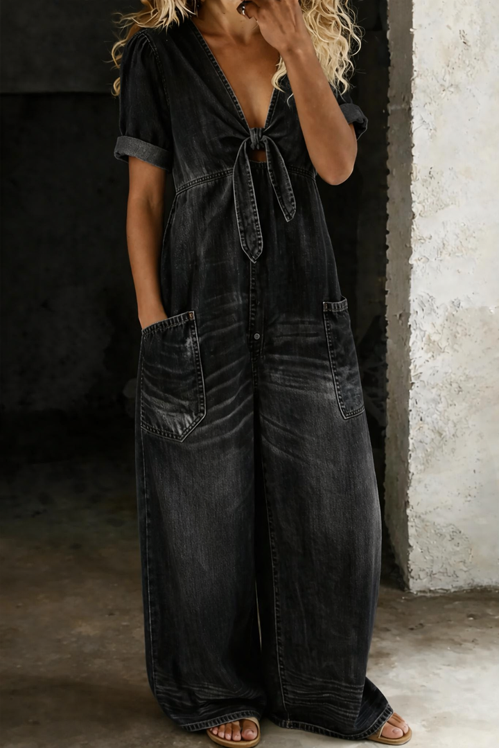 Matilda - Short Sleeve Jumpsuit with V-Neck