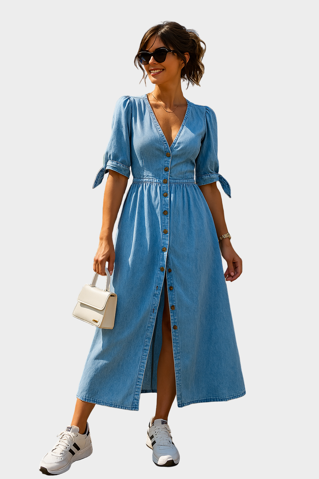 Lauren - Denim Maxi Dress with Buttons