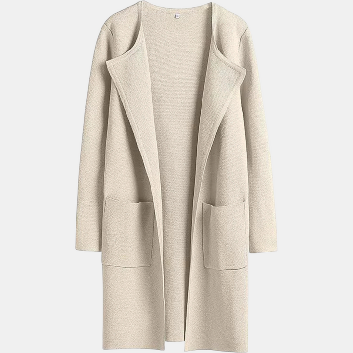 Women's Suit Collar Open Front Longline Knit Cardigan