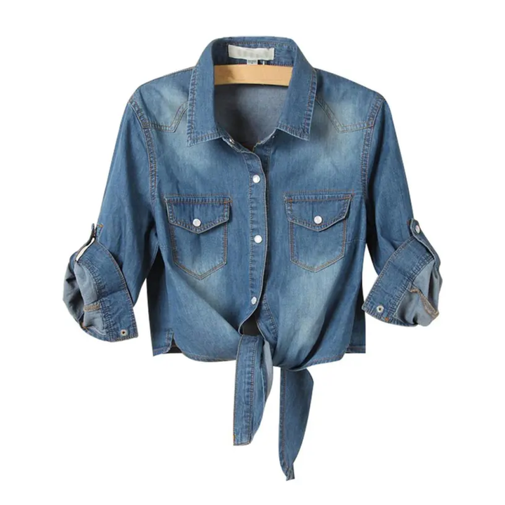 Verity | Knotted Crop Denim Cardigan