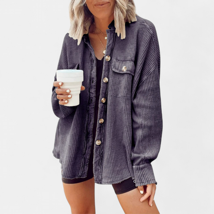 Kara | Relaxed Batwing Waffle Knit Shacket