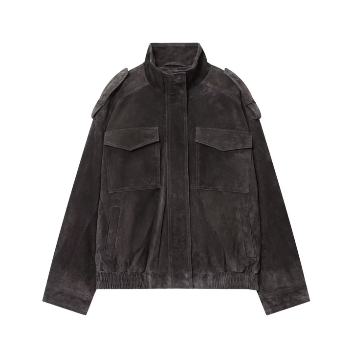 Millie | Suede Texture Bomber Jacket