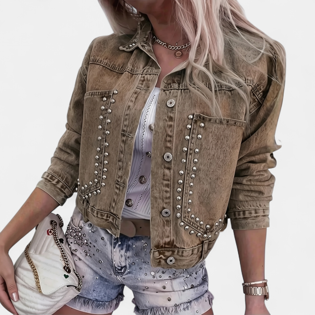 Naomi | Studded Lapel Rivet Denim Jacket