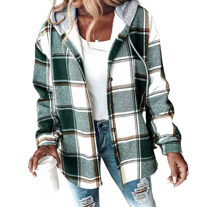 Natalie | Cosy Plaid Hooded Fleece Shirt Jacket