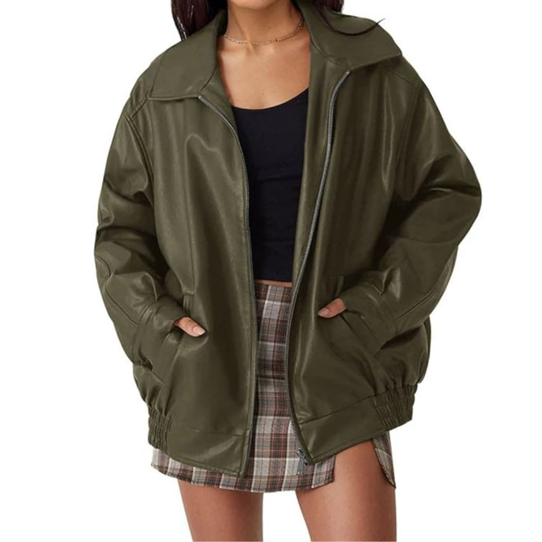 Jasmine | Oversized Moto Faux Leather Coat
